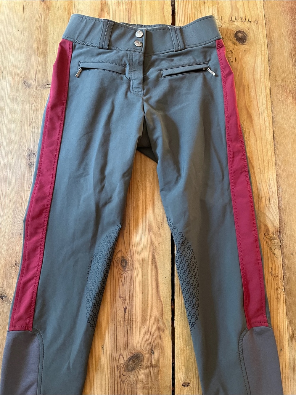 DOVER SADDLERY 24 Charcoal/Magenta Zip Pocket Riding Breeches Pants Equestrian